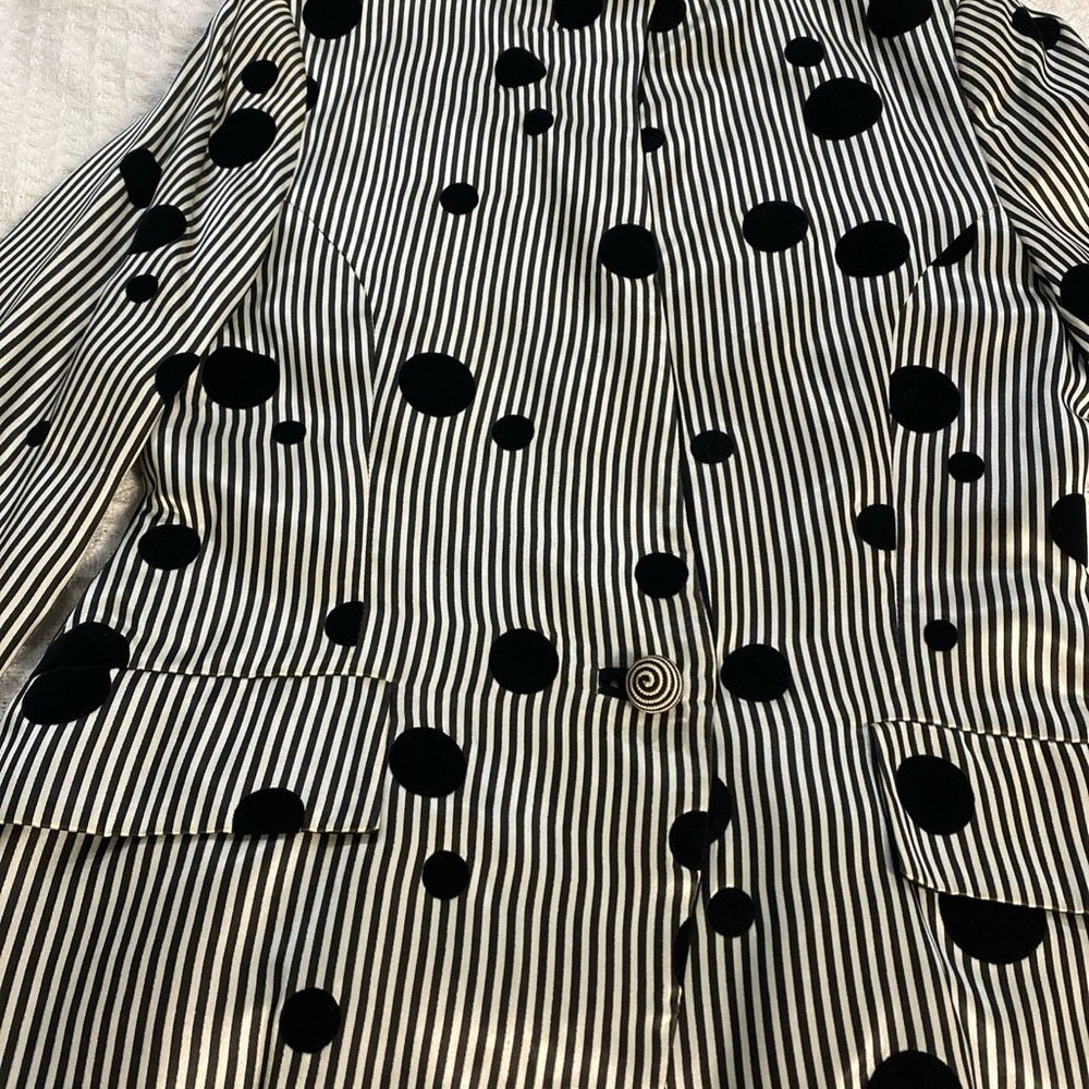 Fariden Pelham London Black & White Striped Blazer with Black Polka Dots